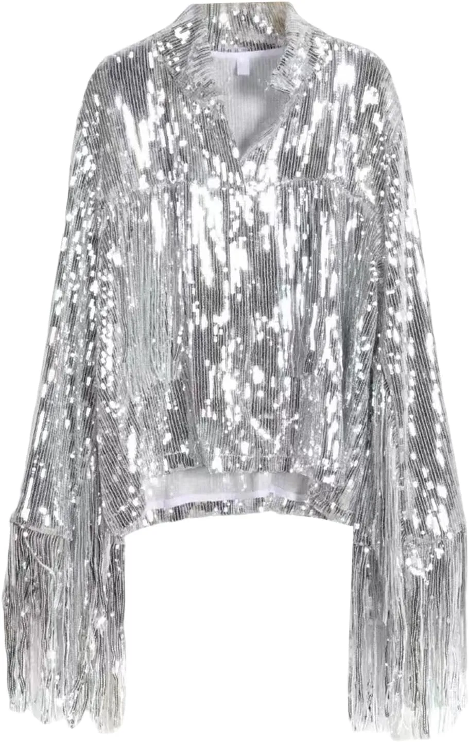 Women's Sequin Party Jackets Sparkly Long Sleeve Open Front Tassel Jackets Blazers Clubwear